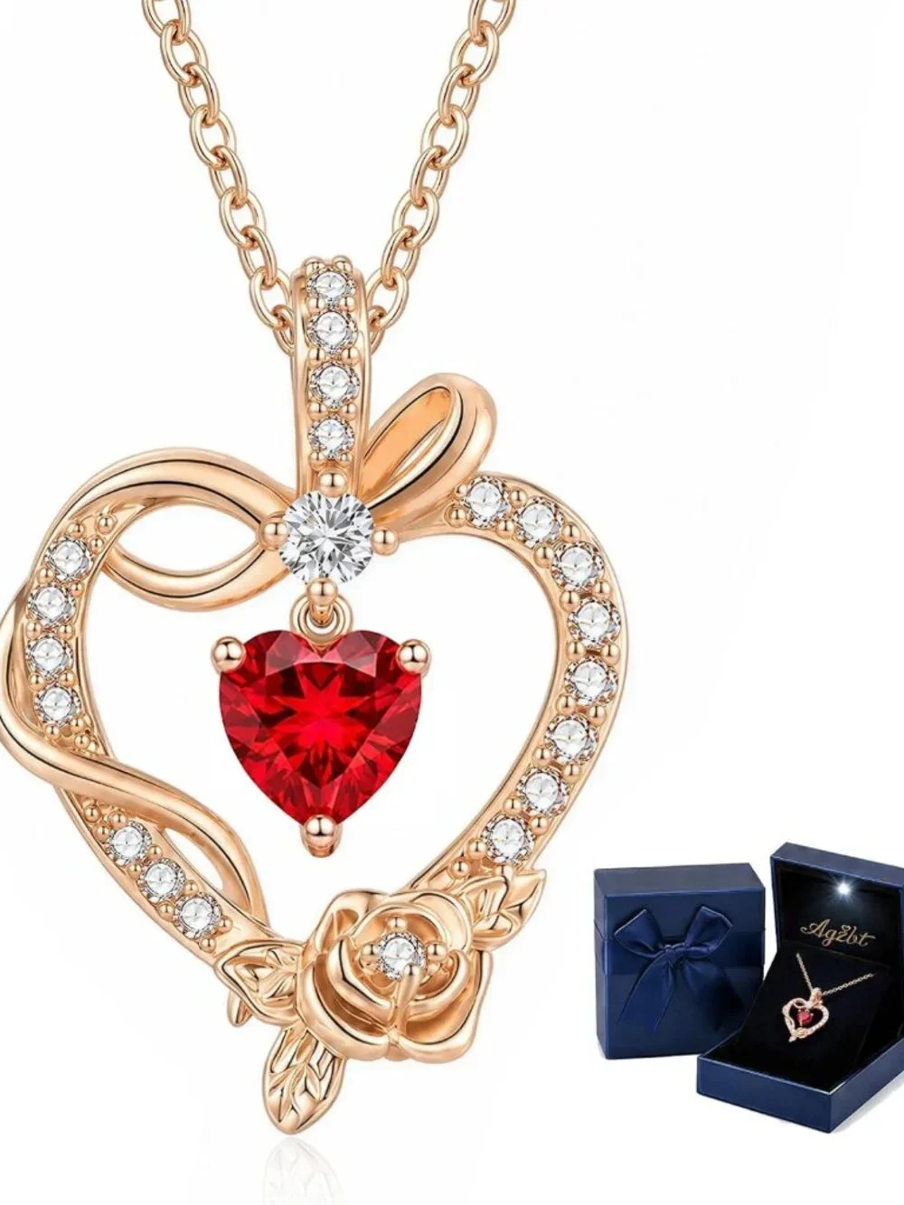 Personalized Heart Birthstone Necklace with LED Gift Box - Perfect Keepsake Gift